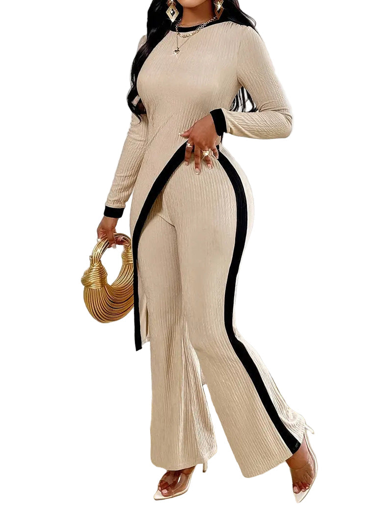 Fashionable Long Sleeved Contrasting Side Split T-shirt