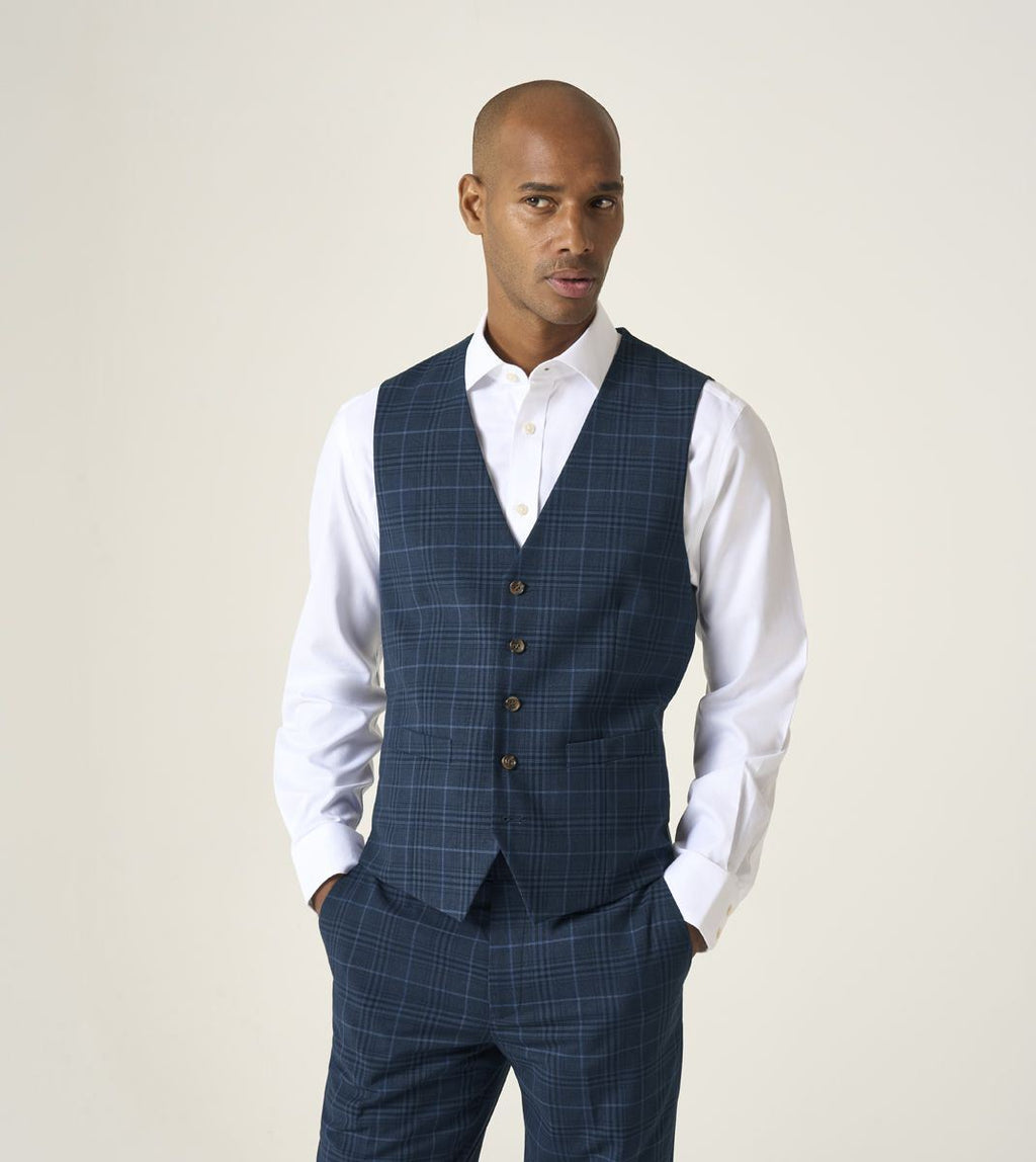 Skopes Spencer Suit Tailored Fit Waistcoat For Men in Navy Check, 34R-62R