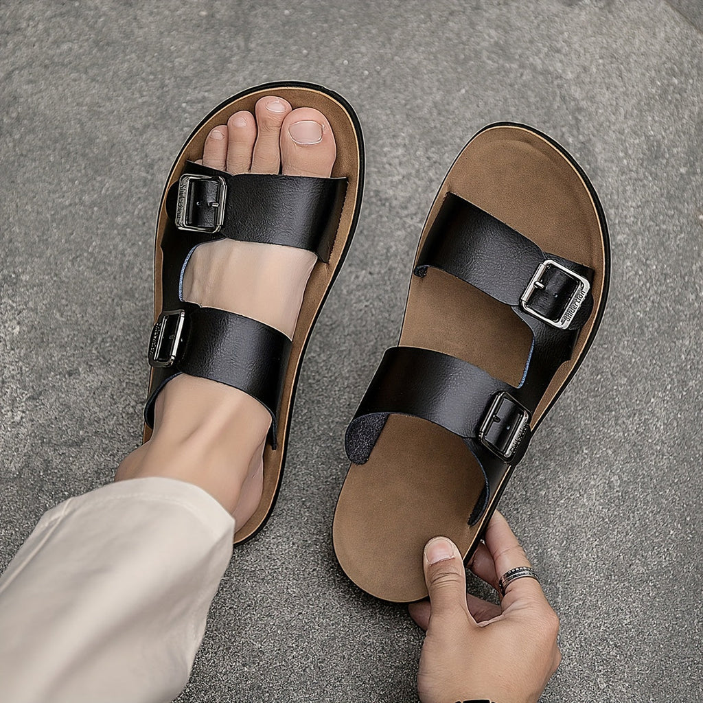 Men's Casual Synthetic Upper Slides, Casual Non Slip Slippers, Open Toe Sandals With Buckle