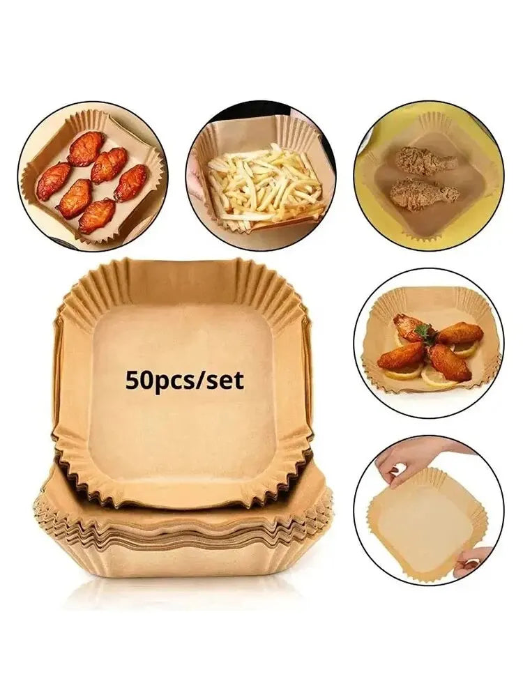 50/100PCS Air Fryer Disposable Paper Square Round Baking Paper Barbecue Plate NonStick Mat Kitchen Oven Oil Absorbing Paper Tool