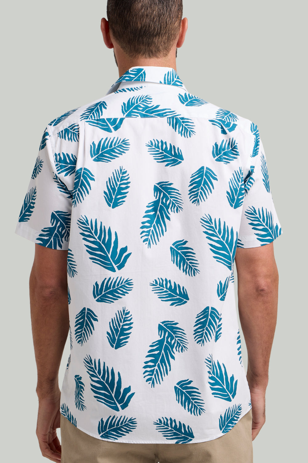 Double TWO Floral Leaf Print Short Sleeve Shirt For Men in Teal, M-5XL