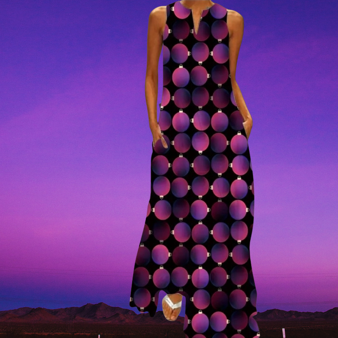 Boho Retro V-Neck Sleeveless Maxi Dress – Artistic Summer Long Dress for Women