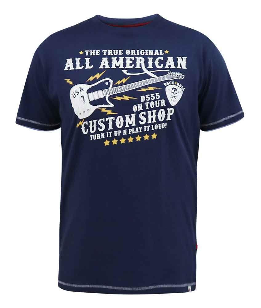 D555 Men's BRONTE All American Guitar Printed T-Shirt in Navy 2XL to 6XL