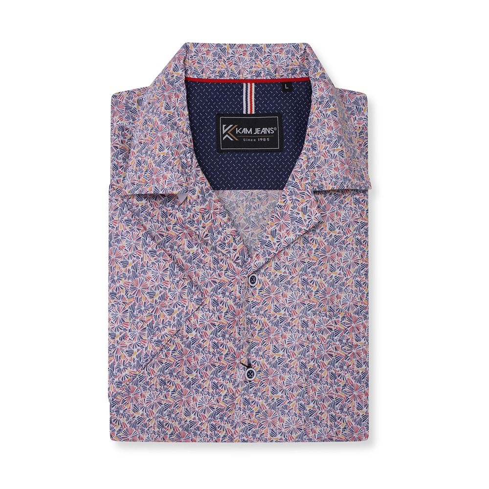 KAM Short Sleeve Hawaiian Collar Floral Shirt For Men in Navy, 2XL-8XL