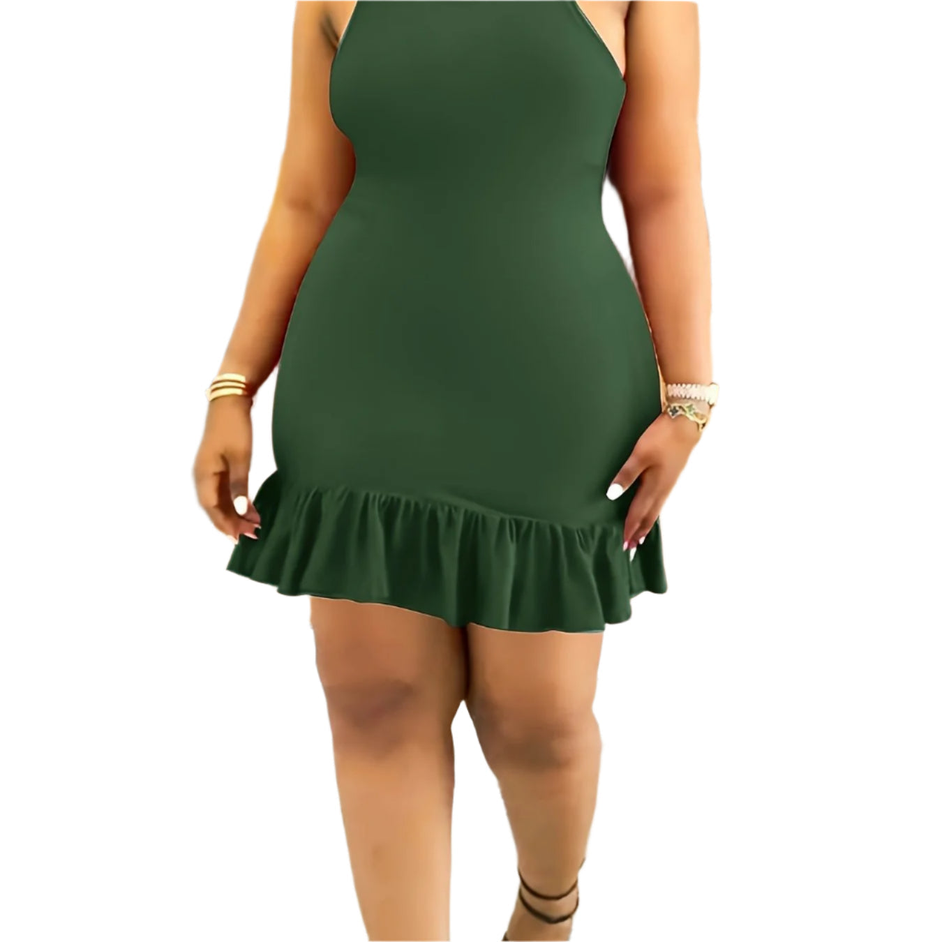 Ruffle Hem Crew Neck Slim Elegant Sleeveless Party Dress