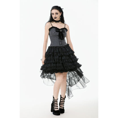 Dark in Love Belladonna Tiered Lace High-Low Goth Skirt in Black