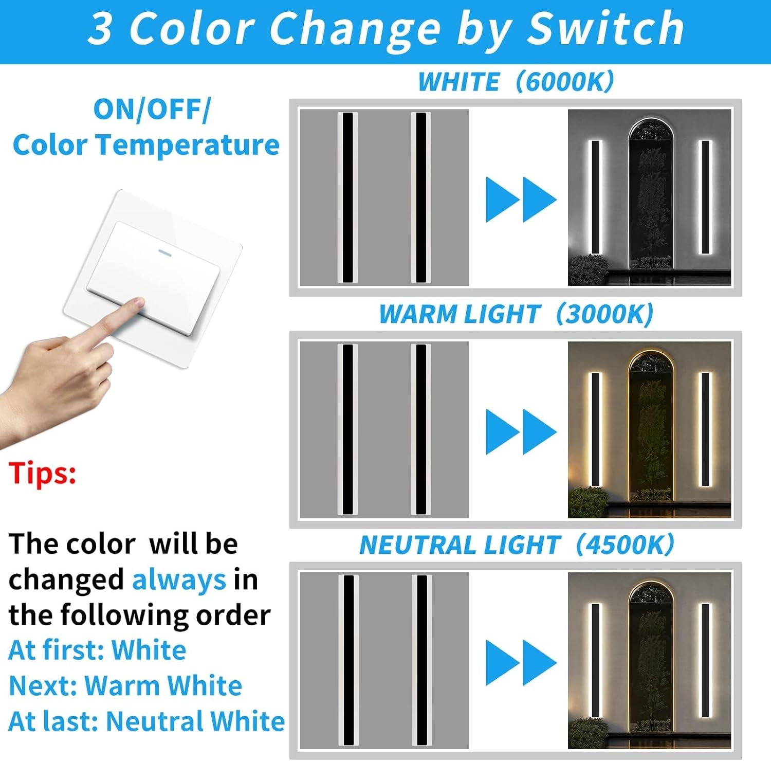 Mikeru 80CM LED Outdoor Modern Strip Wall Light, 3000k/4500k/6000k, 31W, IP65