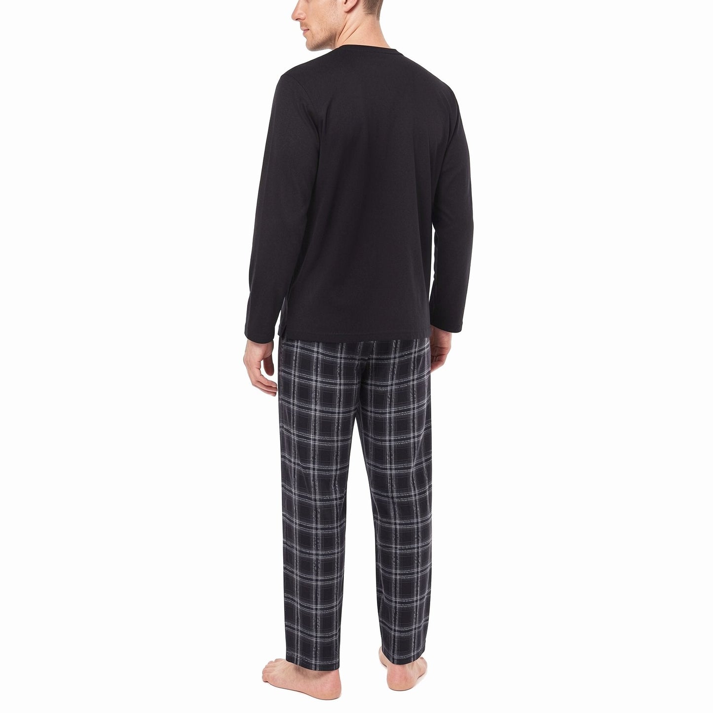 Kruxader Men's Pyjama Set Black Check Cotton Long Sleeve S–4XL