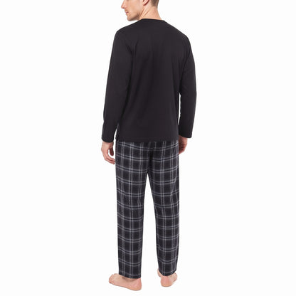 Kruxader Men's Pyjama Set Black Check Cotton Long Sleeve S–4XL