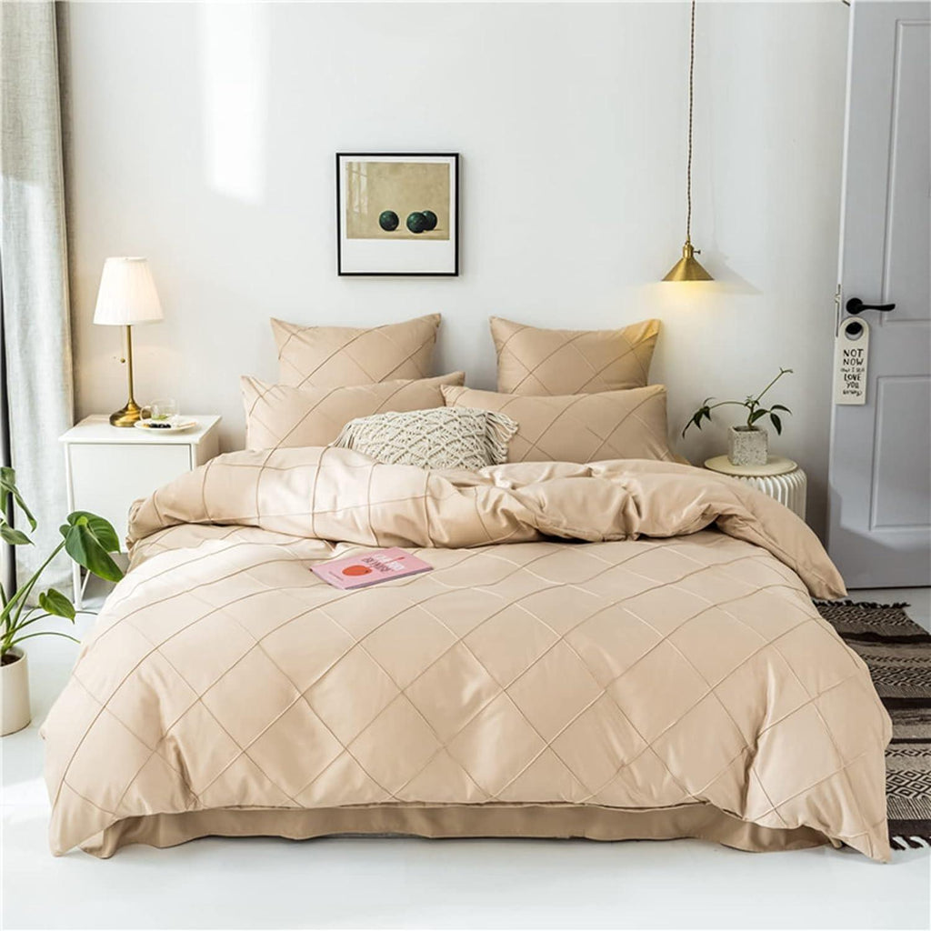 HAVOP King Size Duvet Cover Set 3pcs Embossed Stripe Grid Soft Microfiber