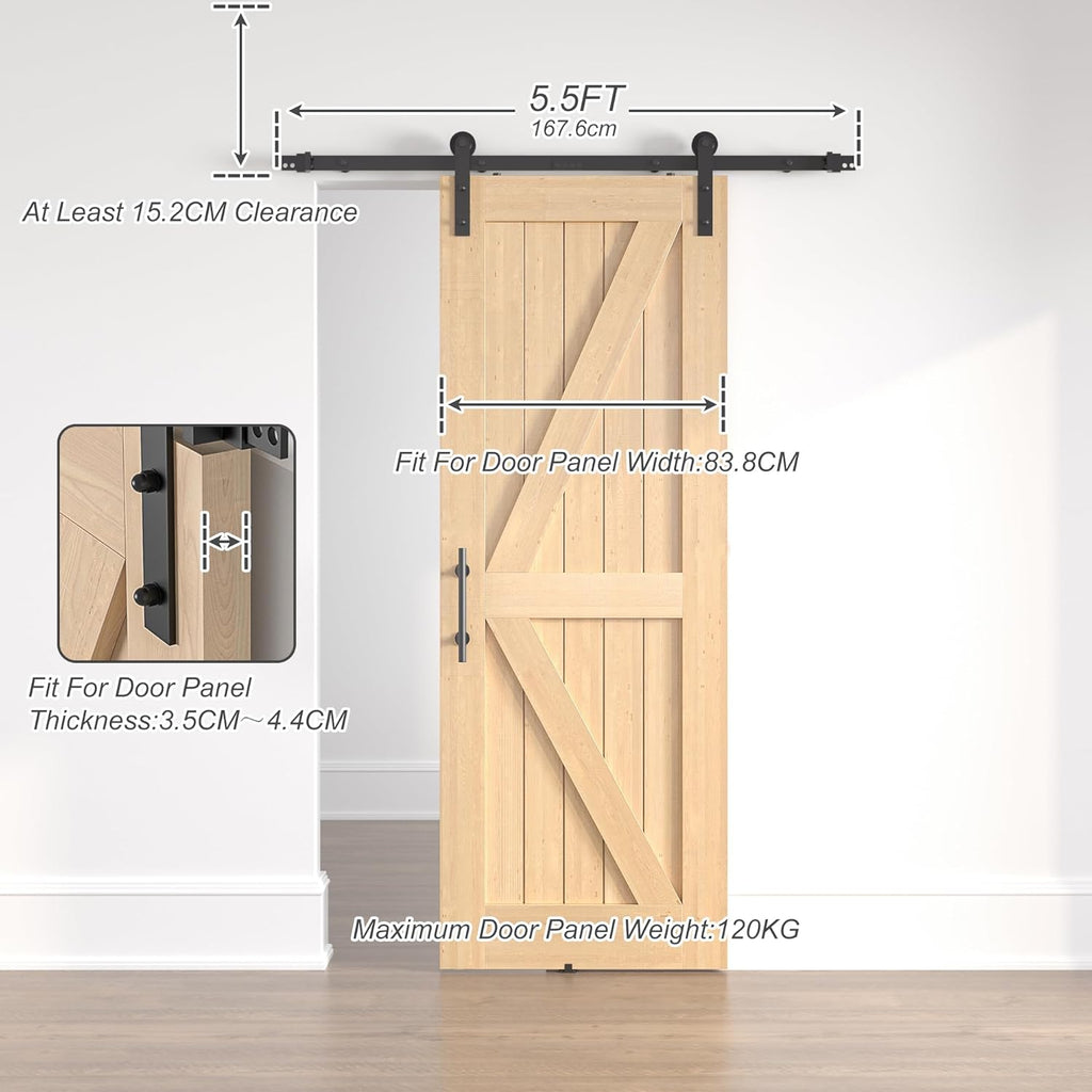 5.5FT Sliding Barn Door Kit Heavy Duty Single Wood Door Track Black SANKEYTEW