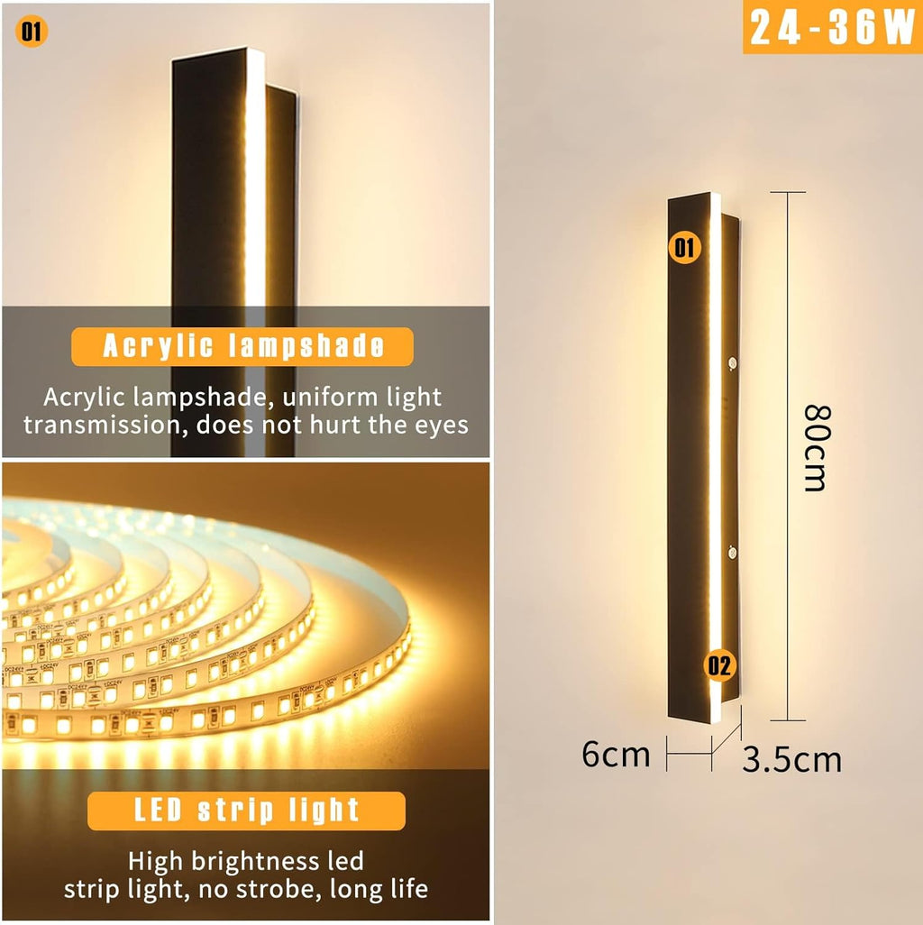 Mikeru 80CM LED Outdoor Wall Light, 3 Color 3000K/4500K/6000K, Rainproof