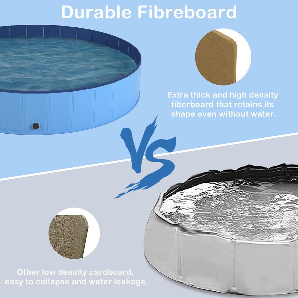Dog Pool, Durable Paddling Pool with Quick Drainage Hole, Foldable Pet Bath Tub Outdoor