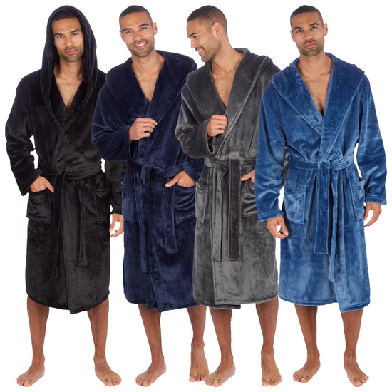 Cargo Bay Men's Soft Touch Fleece Hooded Dressing Gown with Front Pockets