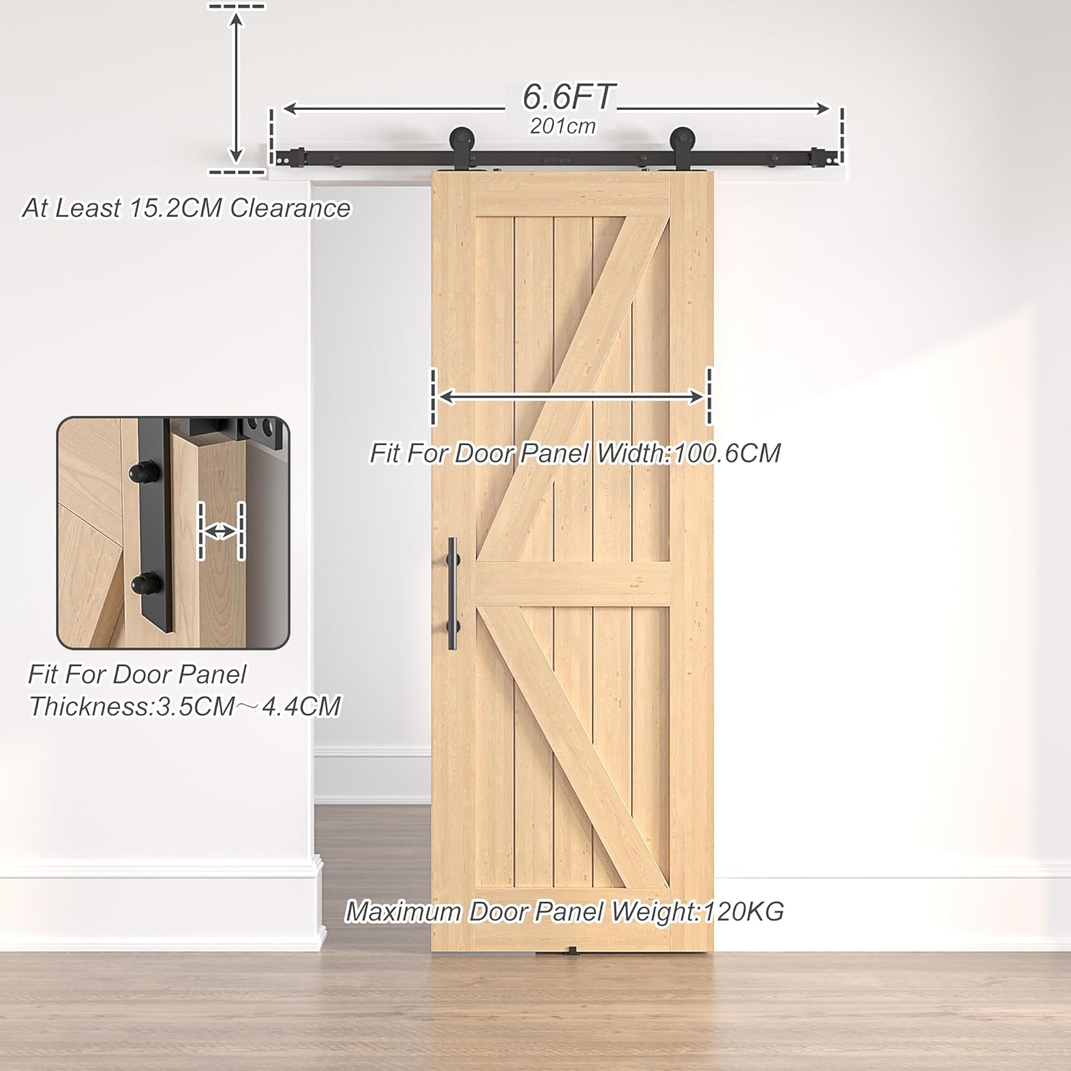 Sliding Barn Door Kit 6.6FT Heavy Duty Single Wood Door Track Black SANKEYTEW
