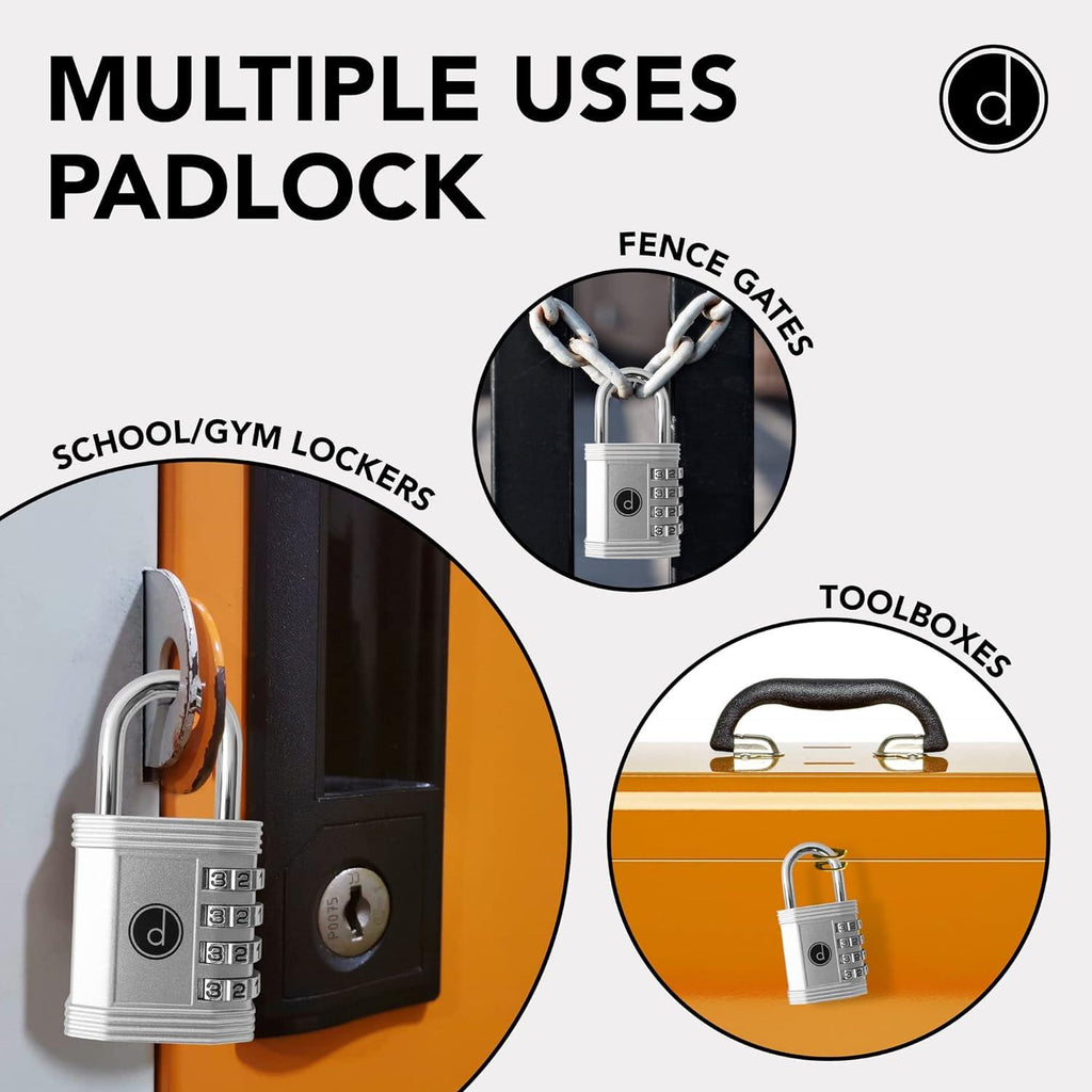 Desired Tools 4-Digit Combination Padlock - Weatherproof for Gym, Gate & Storage