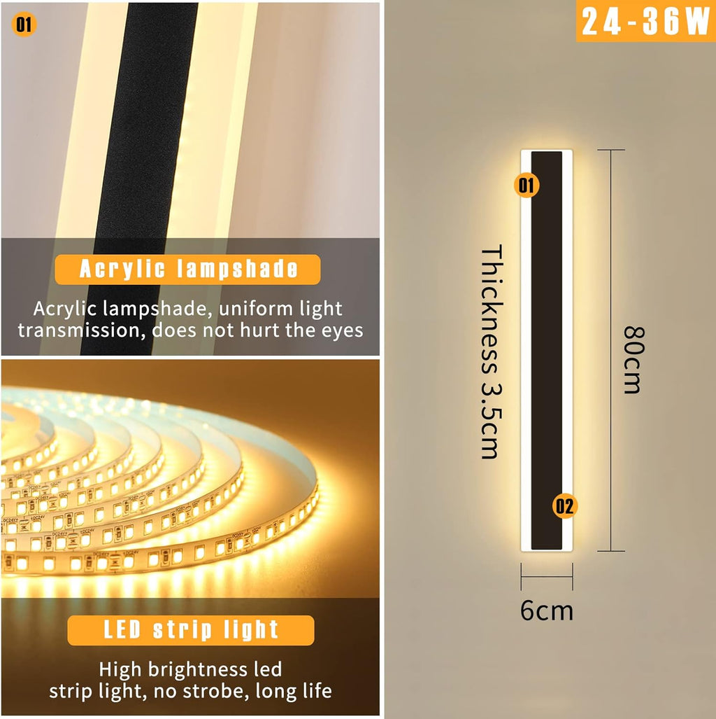 Mikeru 80CM 31W LED Wall Light, Warm White 3000K, Modern Acrylic for Outdoor