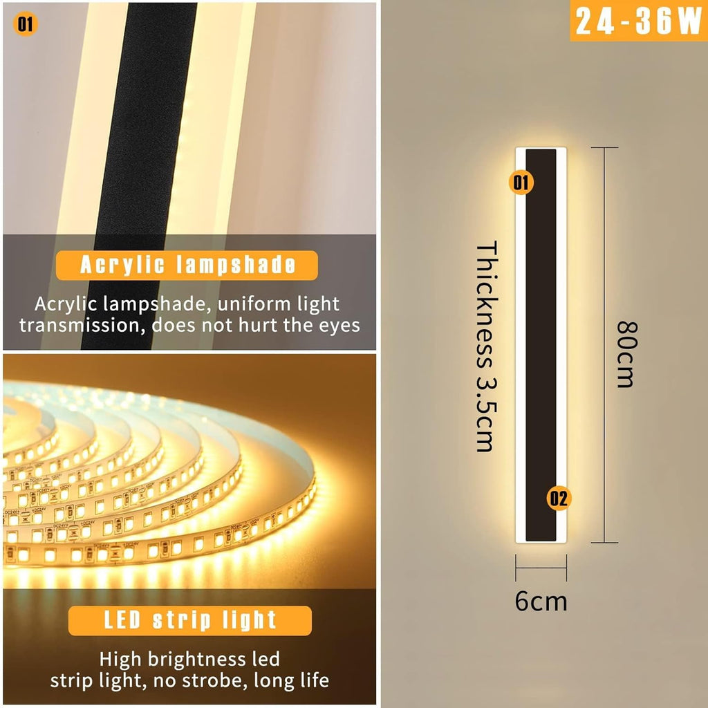Mikeru 80CM LED Outdoor Modern Strip Wall Light, 3000k/4500k/6000k, 31W, IP65
