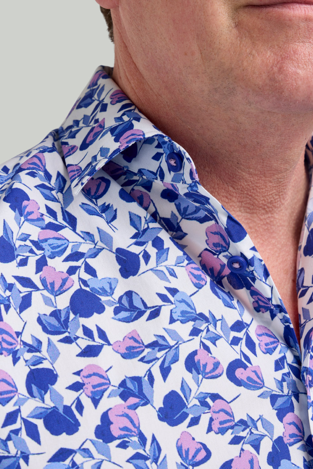 Double TWO Floral Print Long Sleeve Shirt For Men in Blue Floral, M-5XL