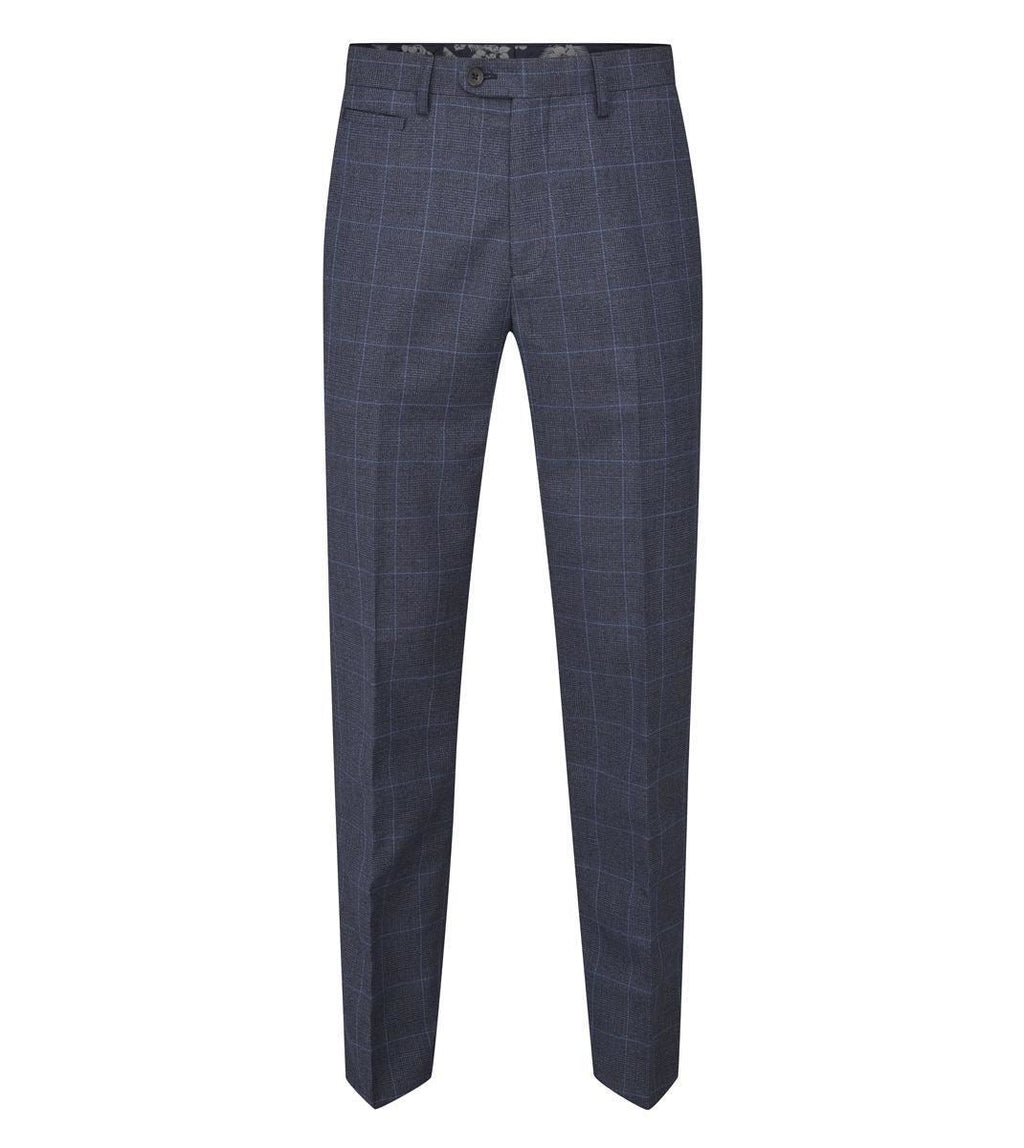 Skopes Men's Anello Check Tapered Fit Suit Trouser in Blue Waist 30 to 38