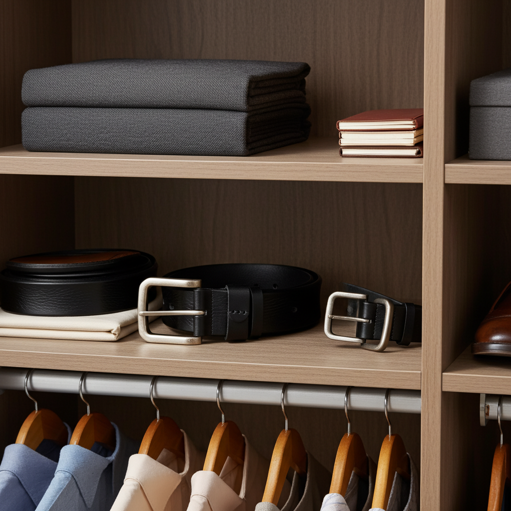 QHA Mens 38mm Top Grain Leather Jeans Belt with Pin Buckle, Black Q16