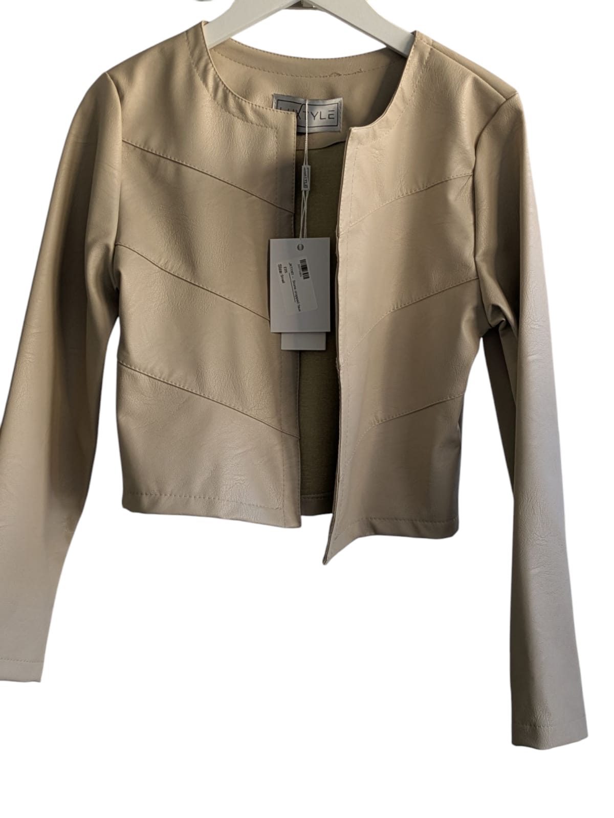Cropped Faux Leather Jacket – Neutral Beige