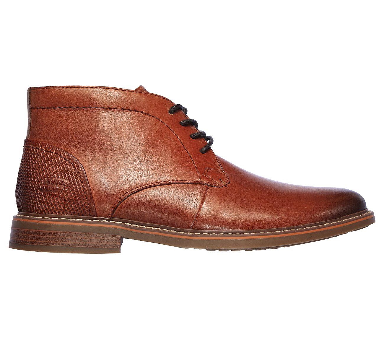 SKECHERS Men's Bregman - Calsen Lace up Dress Casual Plain Toe Mid High Chukka Boot in Cognac