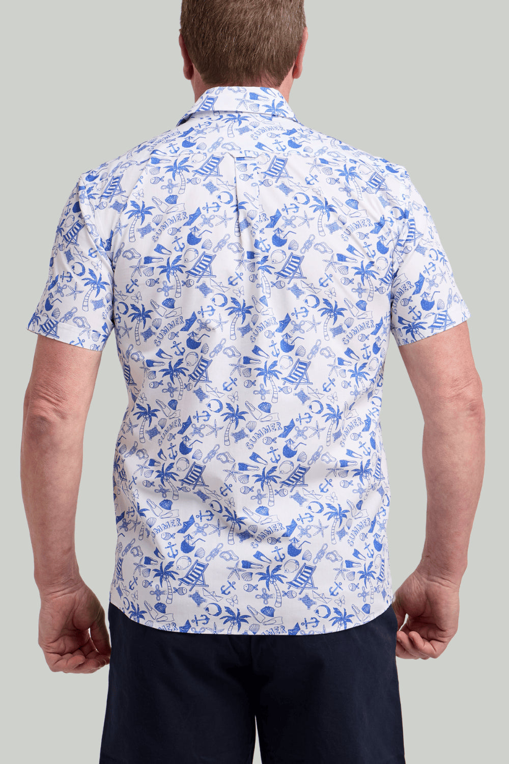 Double TWO Beach Print Short Sleeve Shirt For Men in Blue, M-5XL
