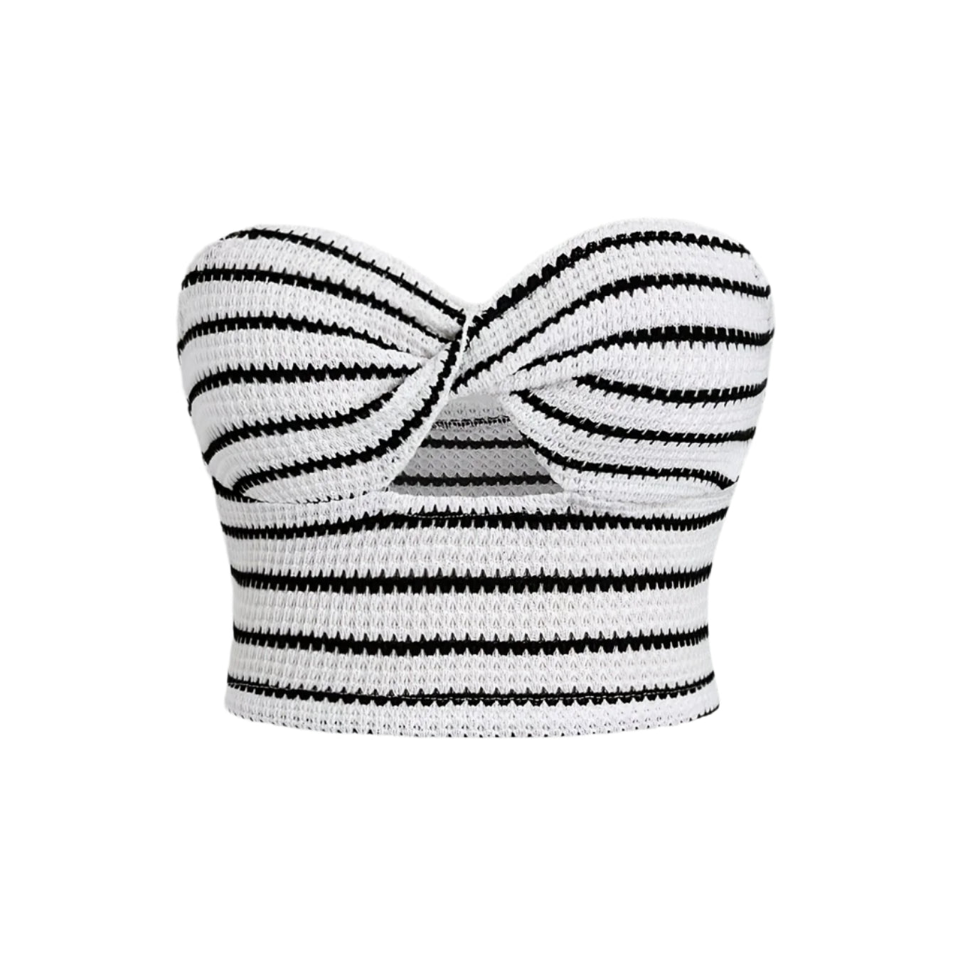 Women's Striped Cut-Out Twist Front Crop Off Shoulder Top