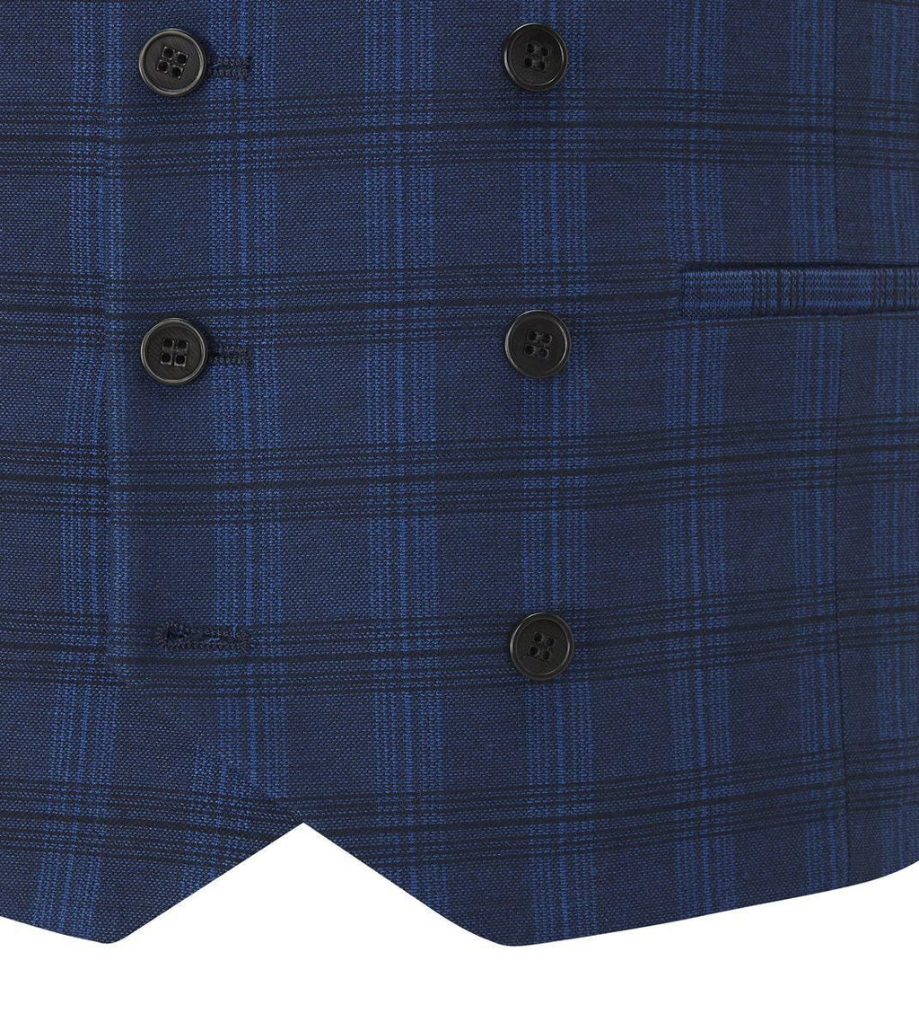 Skopes Men's Felix Check DB Waist Coat in Blue 36 to 48 Regular