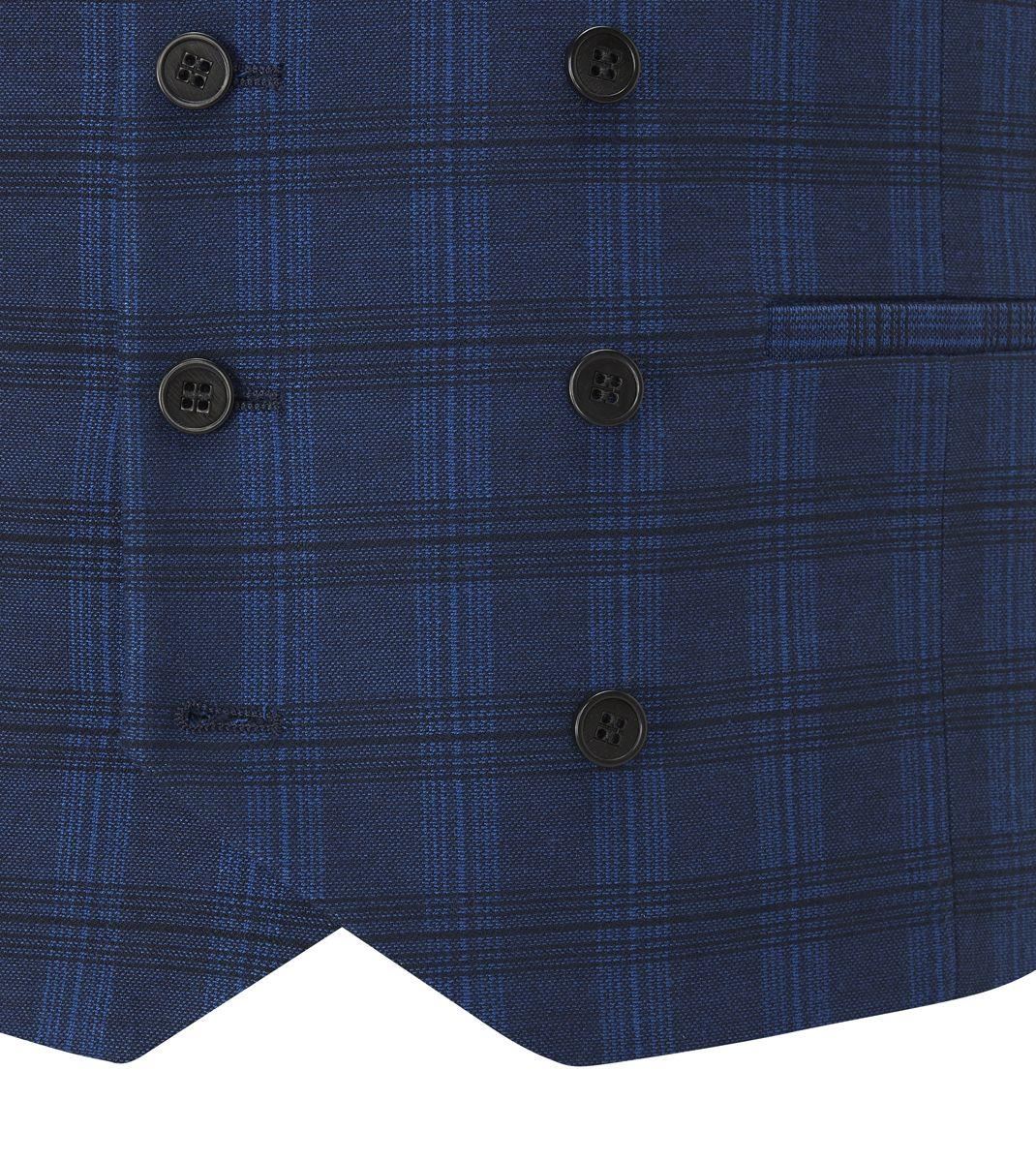 Skopes Men's Felix Check DB Waist Coat in Blue 36 to 48 Regular