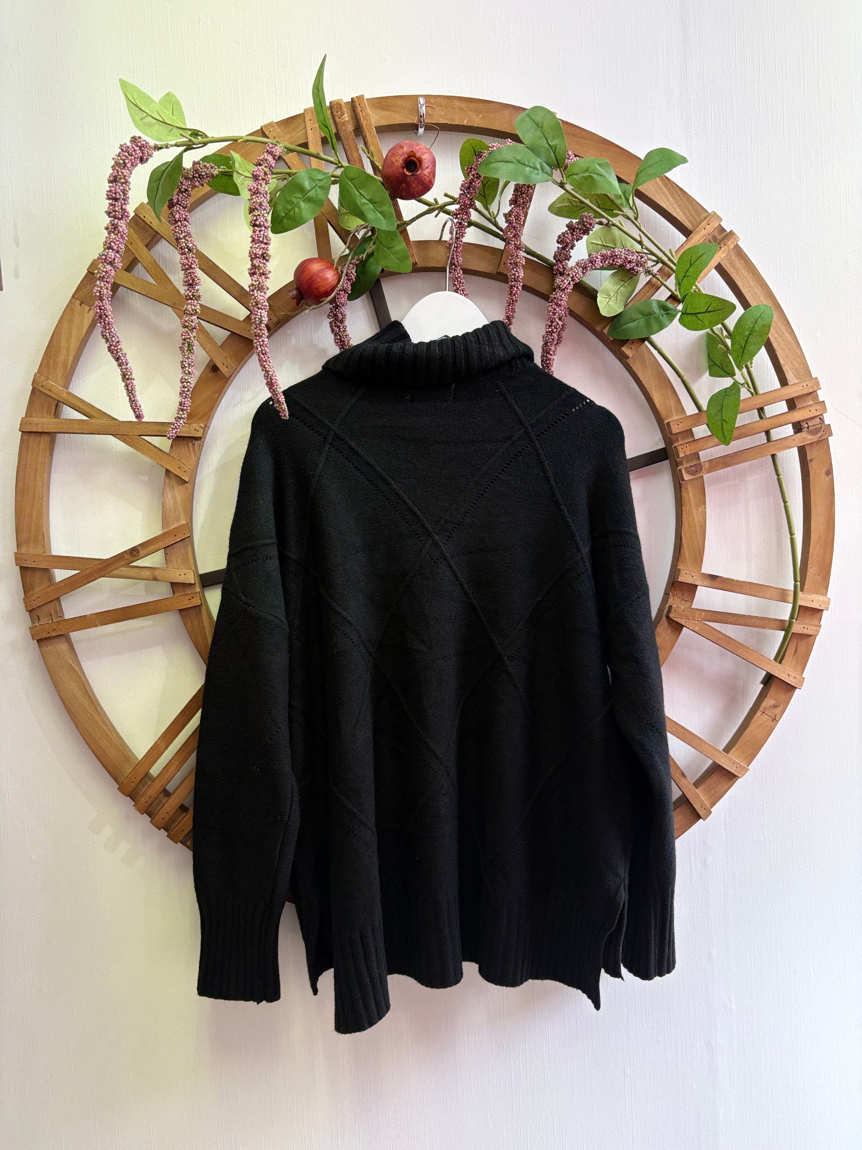 Luxtyle Roll Neck Diamond Knit Jumper – Khaki, Black or Berry (One Size up to 18)