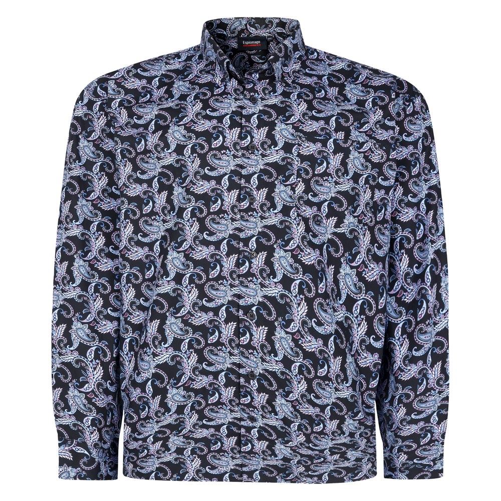 Espionage Long Sleeve Paisley Print Shirt For Men in Navy Multi 2XL-8XL