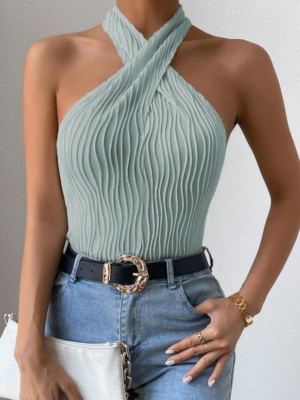 Fashionable Personalized Halter Knitted Short Top For Women