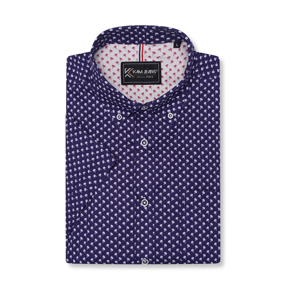 KAM Short Sleeve Palm Print Shirt For Men in Navy, 2XL-8XL