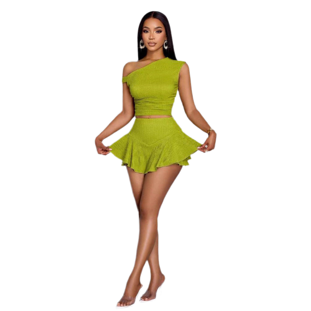 Solid Color Split Skirt & Top Set – Minimalist Two-Piece Outfit