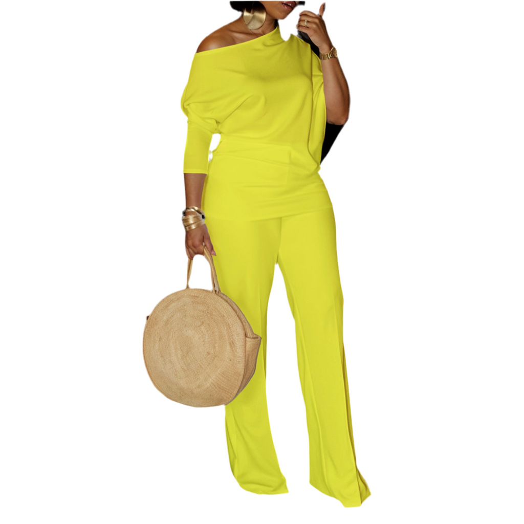 Diagonal Collar Top Wide Leg Pants Cross-border Suit