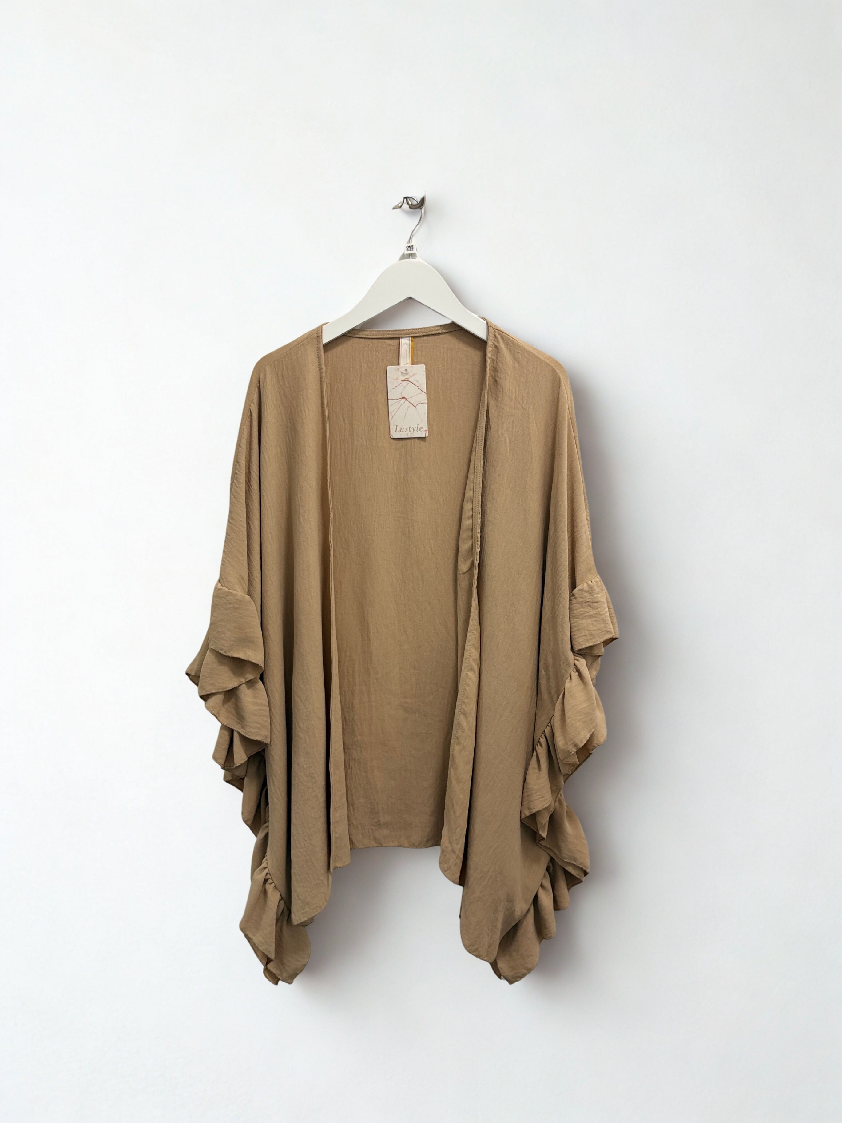 Women’s Ruffle Sleeve Kimono Cardigan | Lightweight Layering Jacket | One Size Fits 8–24/26