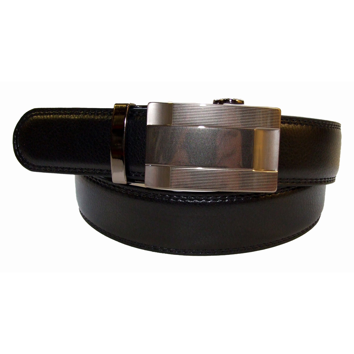 QHA Mens Black Ratchet Leather Belt With Automatic Buckle Q5087
