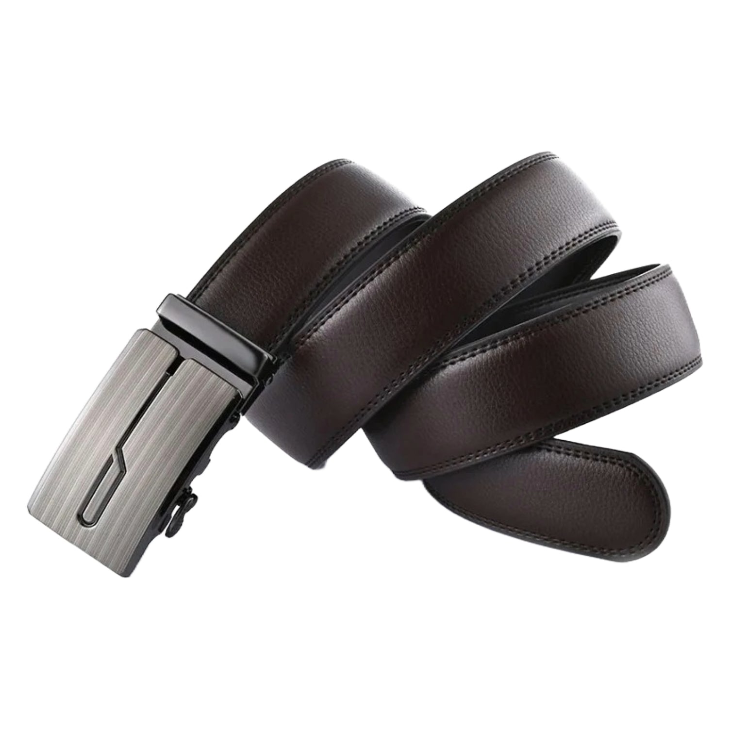 QHA Mens 35mm Ratchet Leather Belt, Brushed Silver J-Line Automatic Buckle Q67