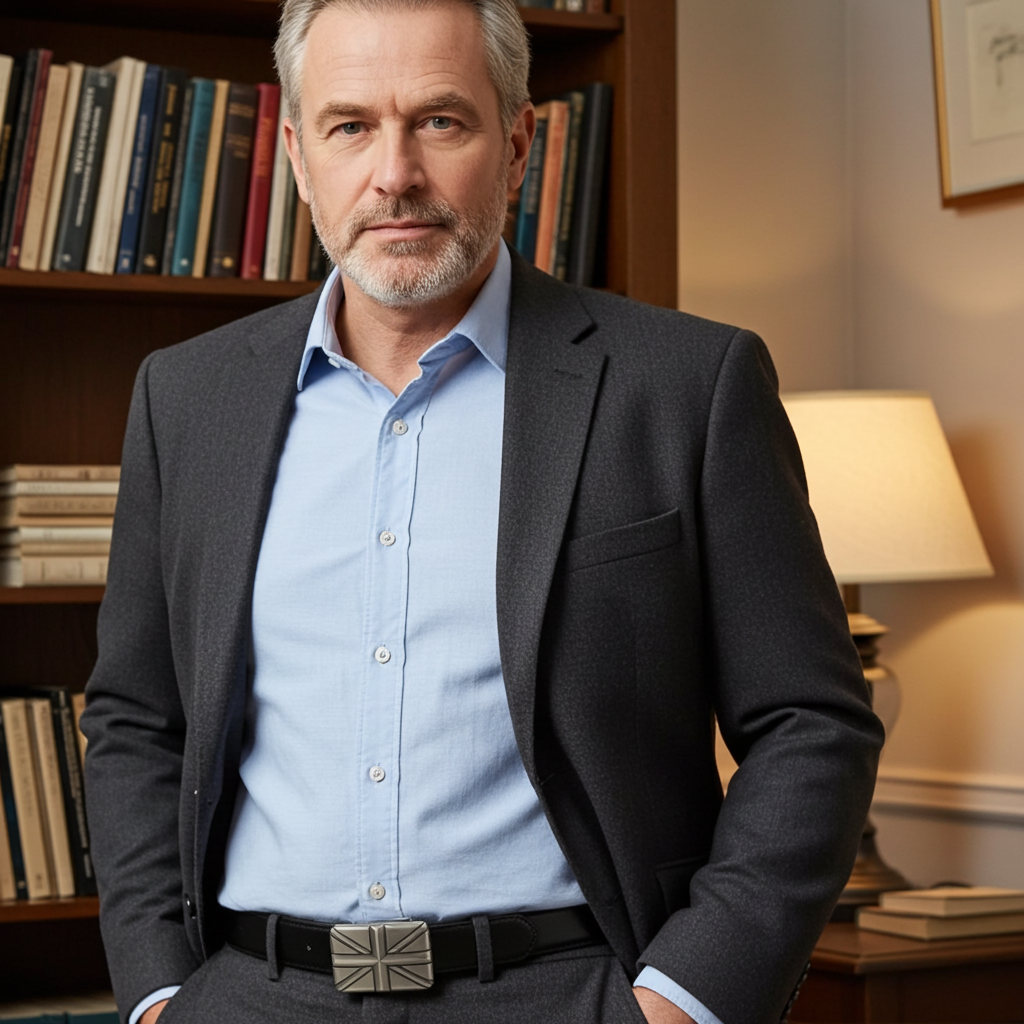 QHA Mens Union Jack British Flag 35mm Leather Ratchet Belt Automatic Buckle Q53