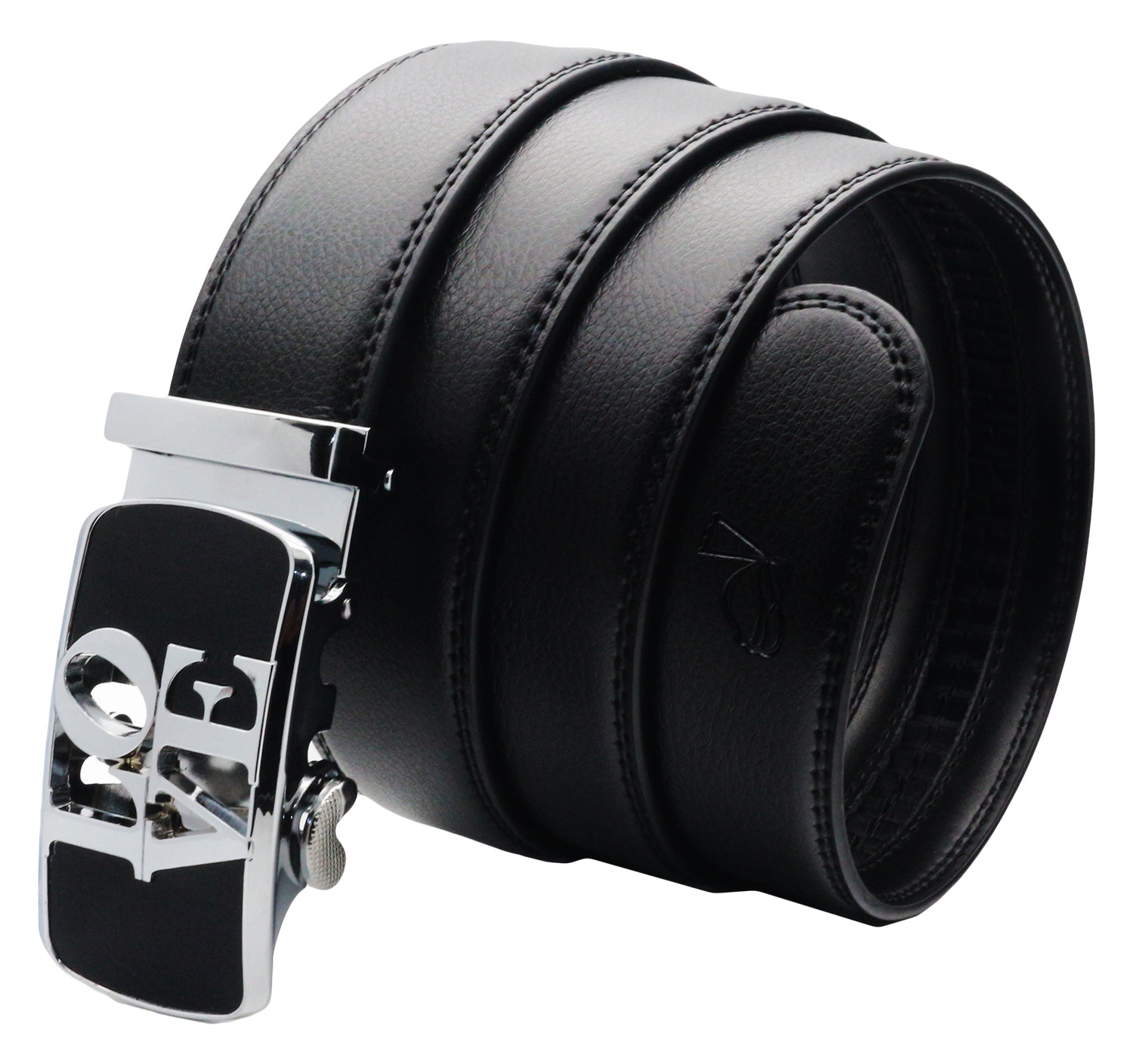 QHA Womens 35mm Ratchet Split Leather Belt, "LOVE" Buckle Q61