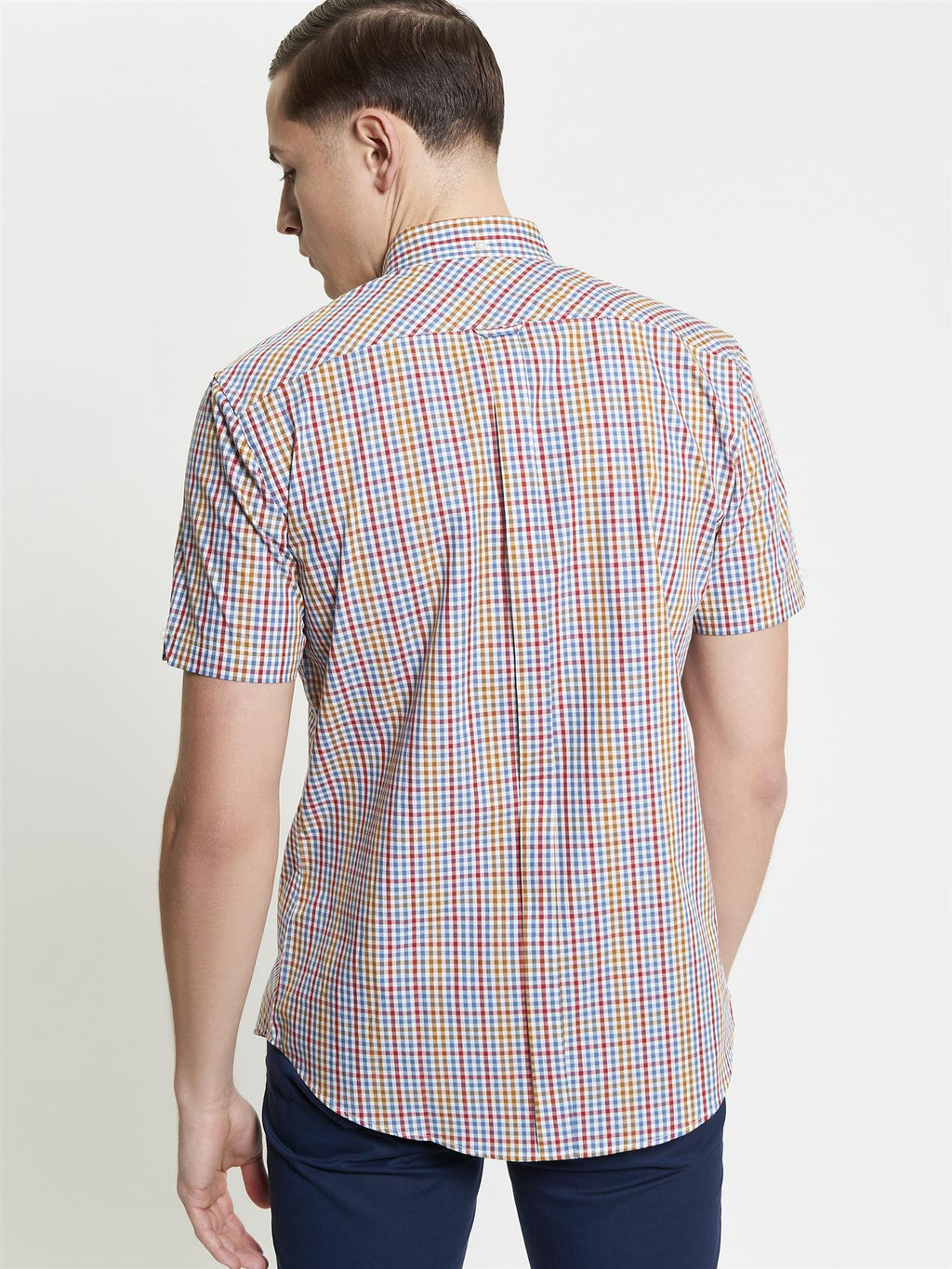 Ben Sherman Mini Gingham Short Sleeve Shirt For Men in Snow White, 2XL-5XL