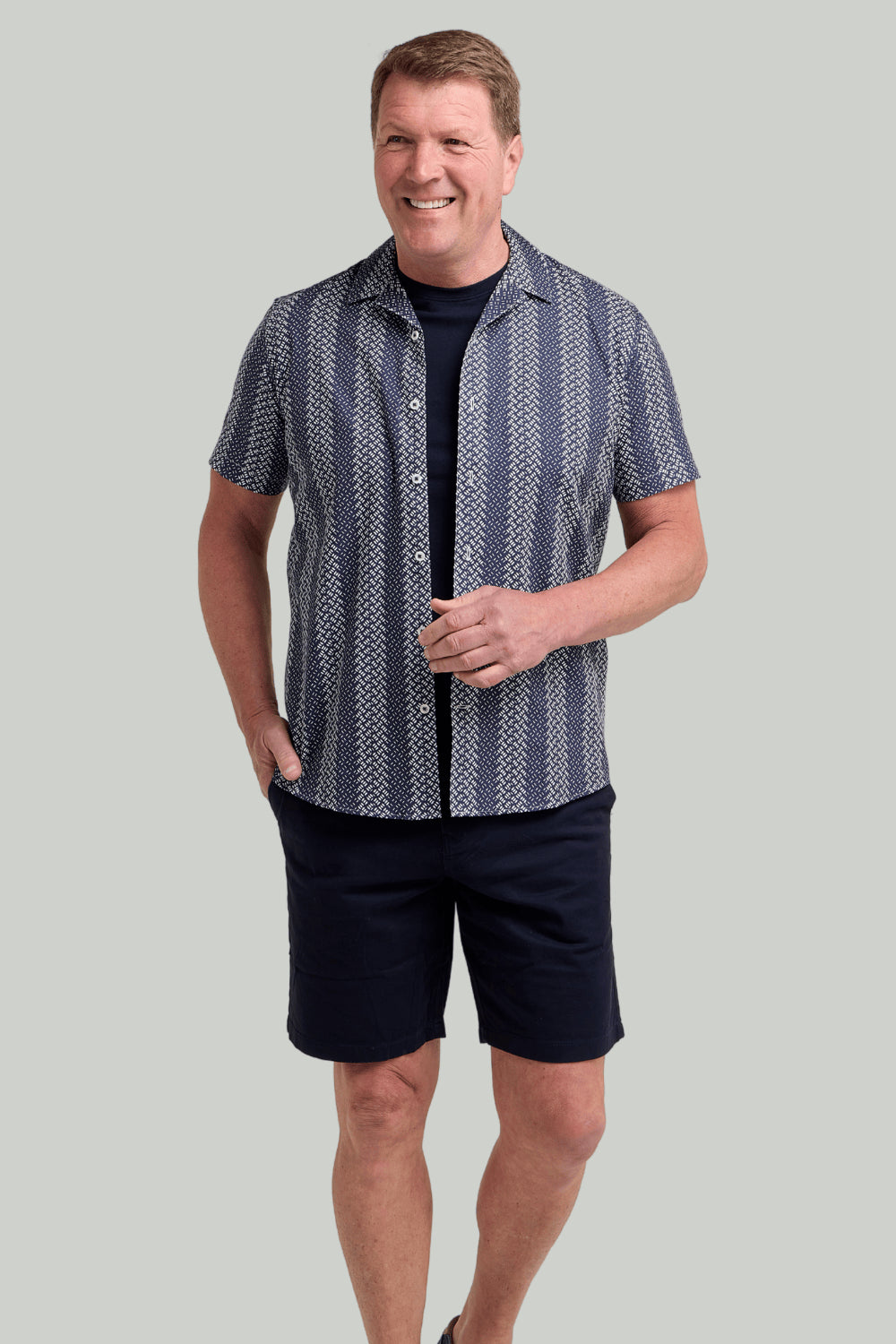 Double TWO Geometric Stripe Short Sleeve Shirt For Men in 2 Colours, M-5XL