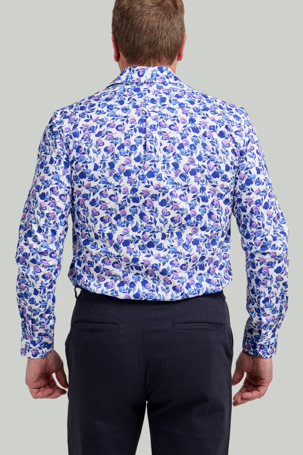 Double TWO Floral Print Long Sleeve Shirt For Men in Blue Floral, M-5XL
