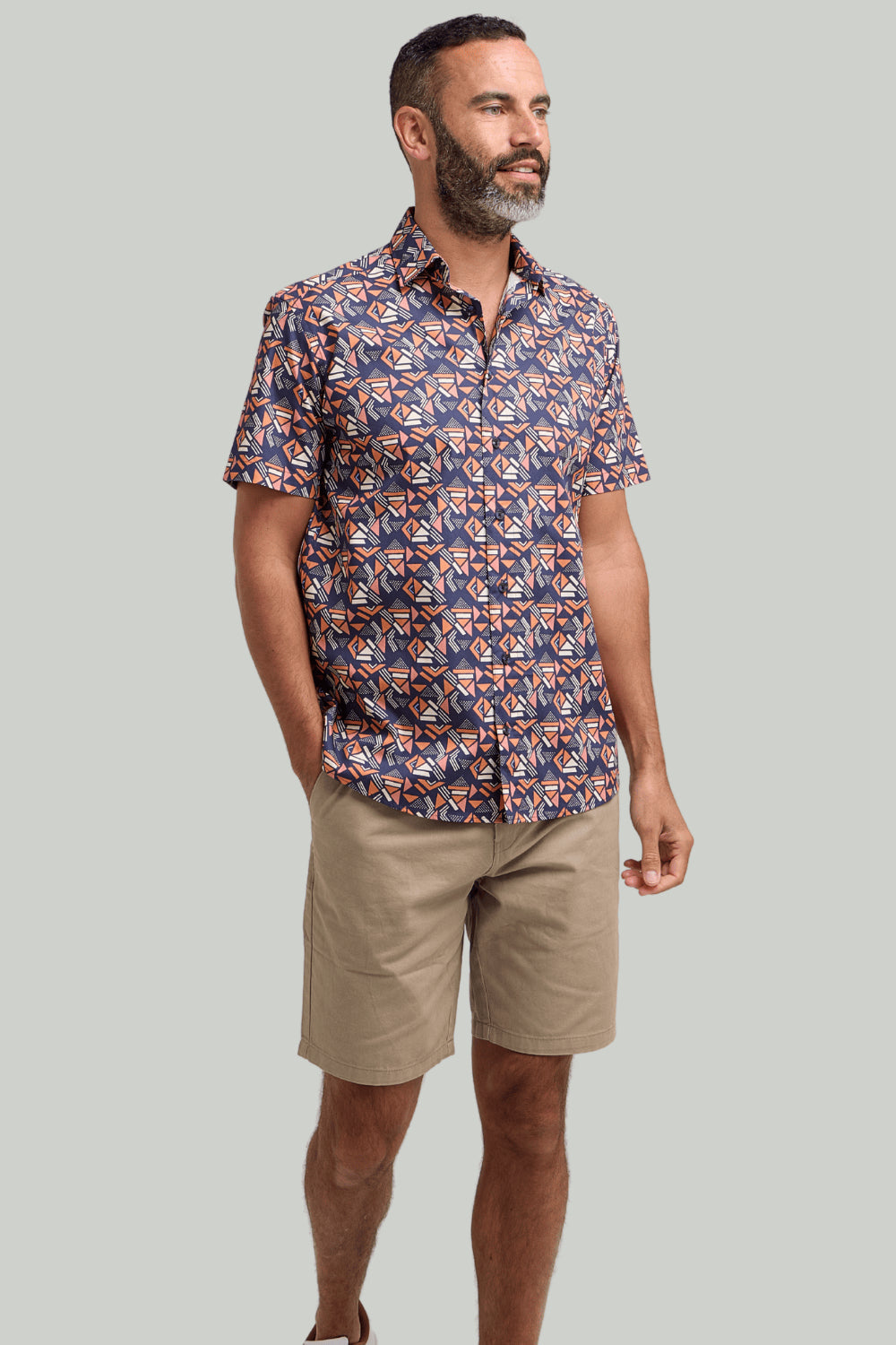 Double TWO Geo Print Short Sleeve Shirt For Men in Navy, M-5XL