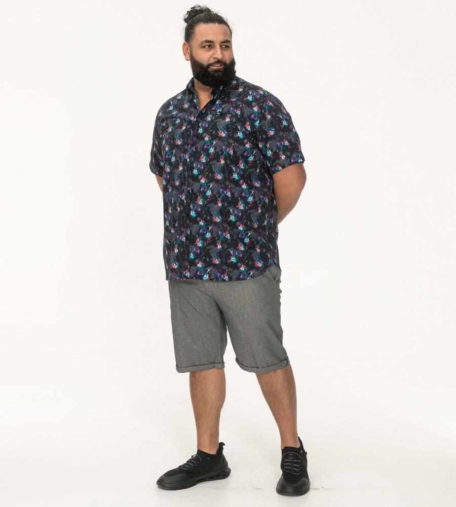 D555 FARNBOROUGH Guitar Print Short Sleeve Shirt For Men in Black, 2XL-6XL