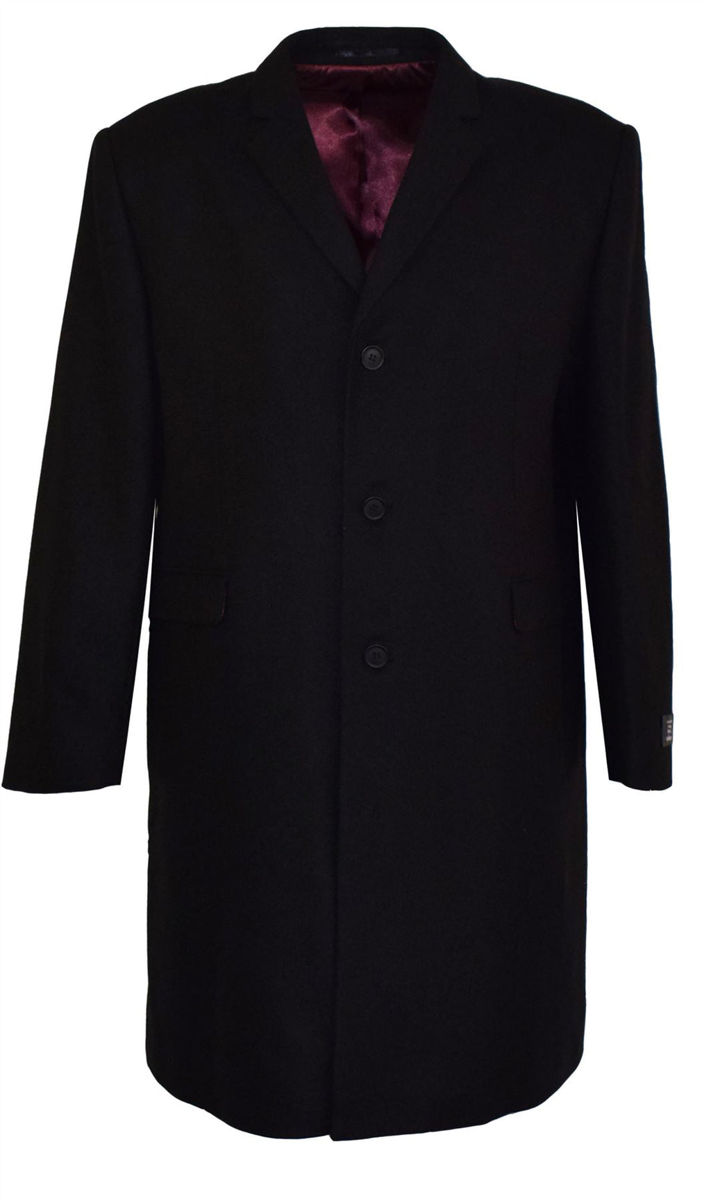 SCOTT Men's Melton Black Overcoat Notch Lapel with 2 straight Side Pockets, Size 42-60