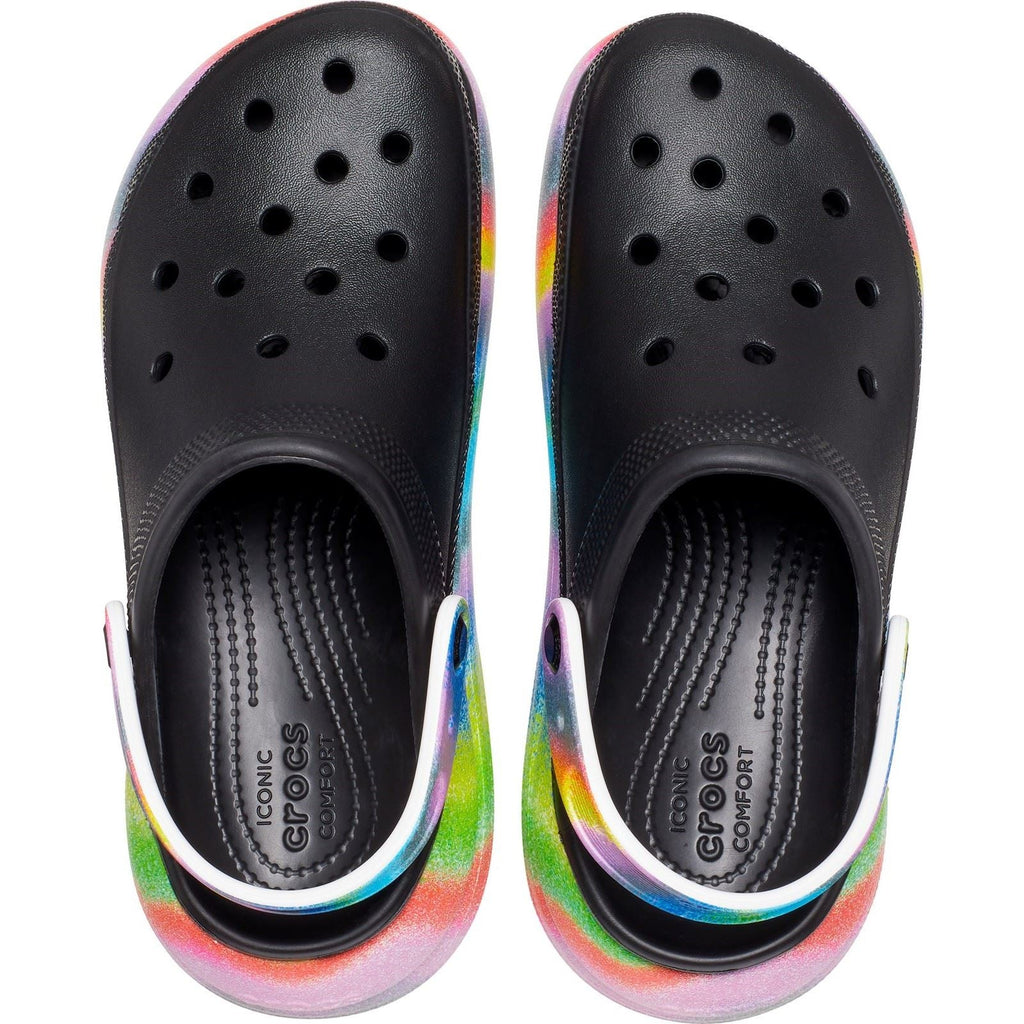 Crocs Women's Classic Crush Spray Dye Clog in Black/Multi 4 to 8