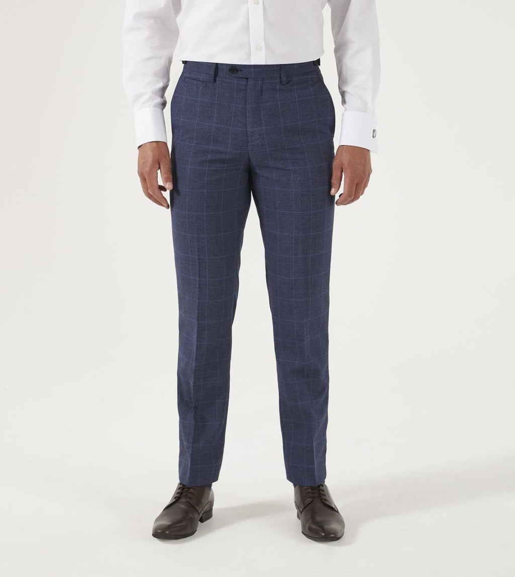 Skopes Men's Anello Check Tapered Fit Suit Trouser in Blue Waist 30 to 38